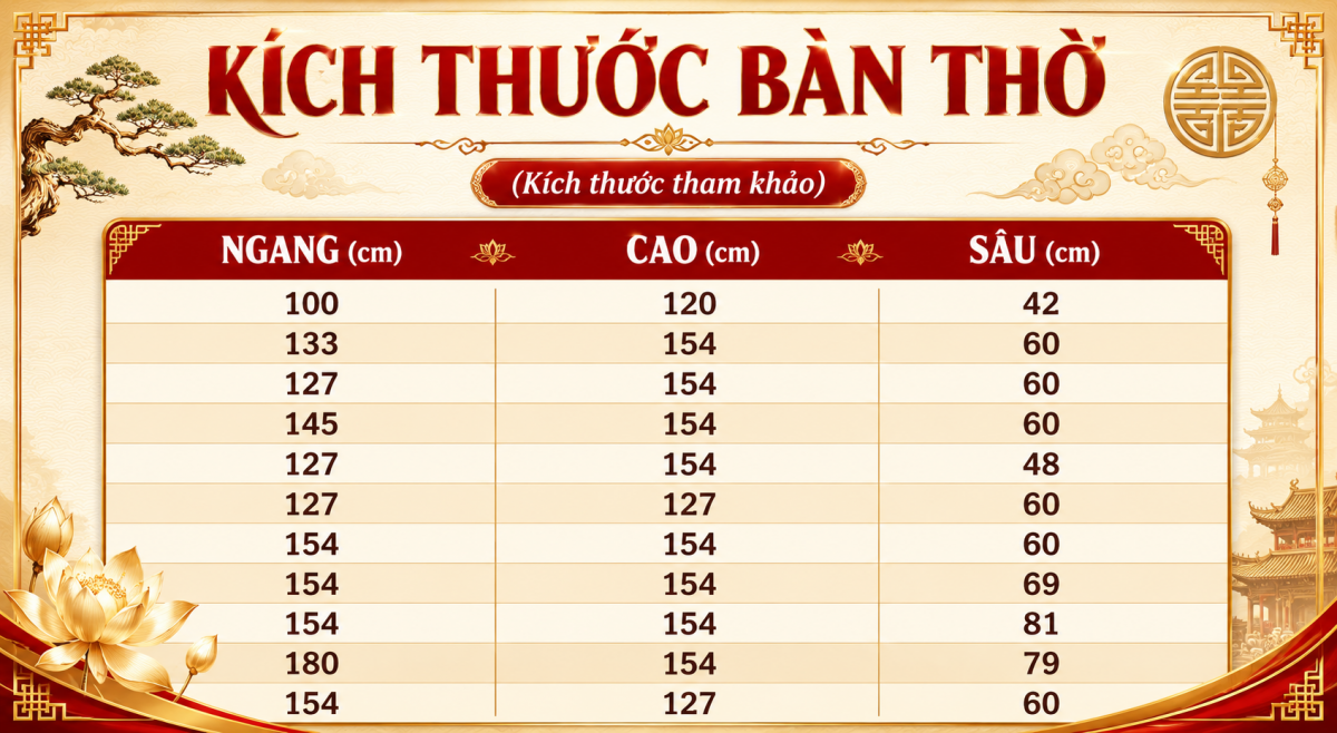 Lựa Chọn Kích Thước Bàn Thờ Theo Các Cung Cát Trên Thước Lỗ Ban Lựa Chọn Kích Thước Bàn Thờ Theo Các Cung Cát Trên Thước Lỗ Ban