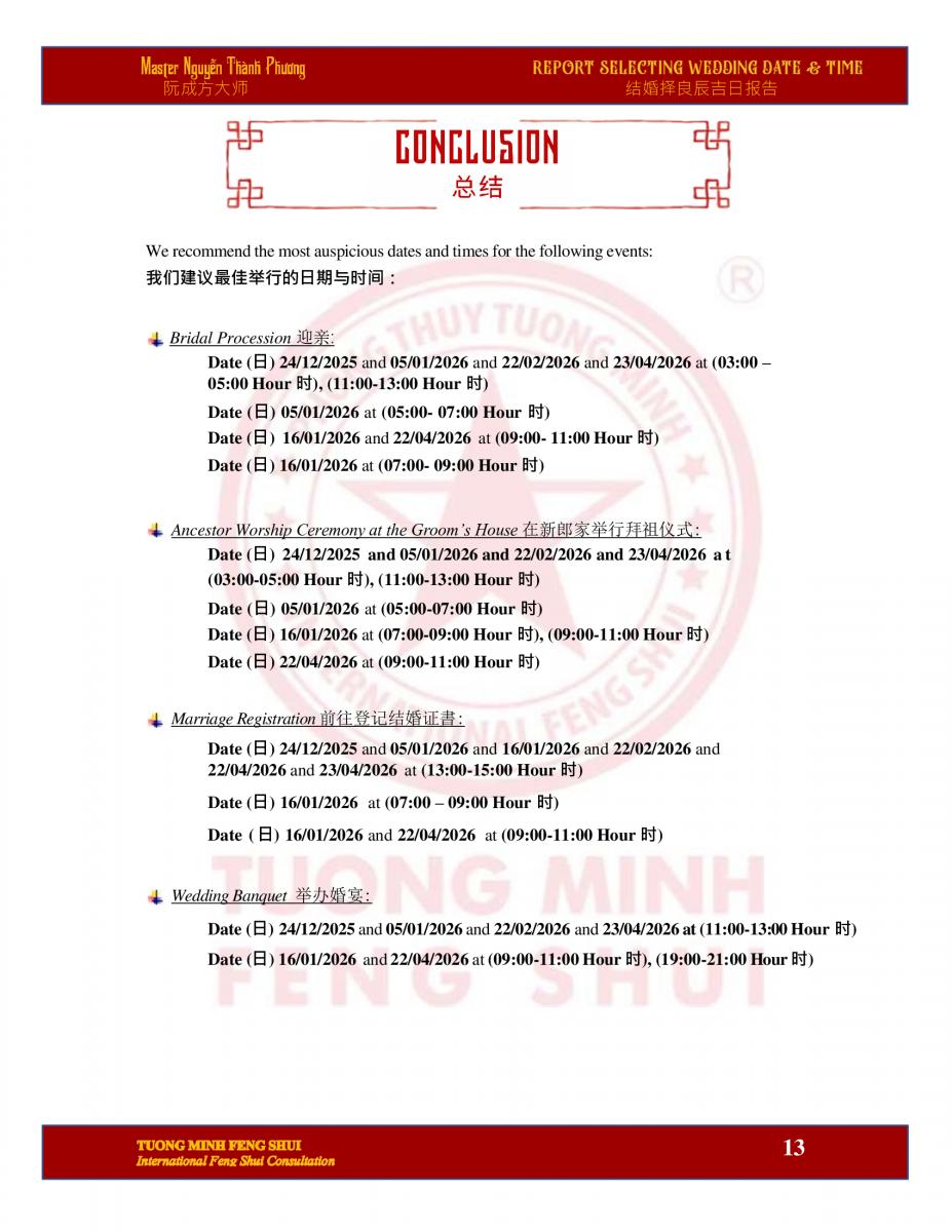 Báo cáo Chọn Ngày Giờ Cưới Hỏi - Phiên bản song ngữ tiếng Anh - Trung