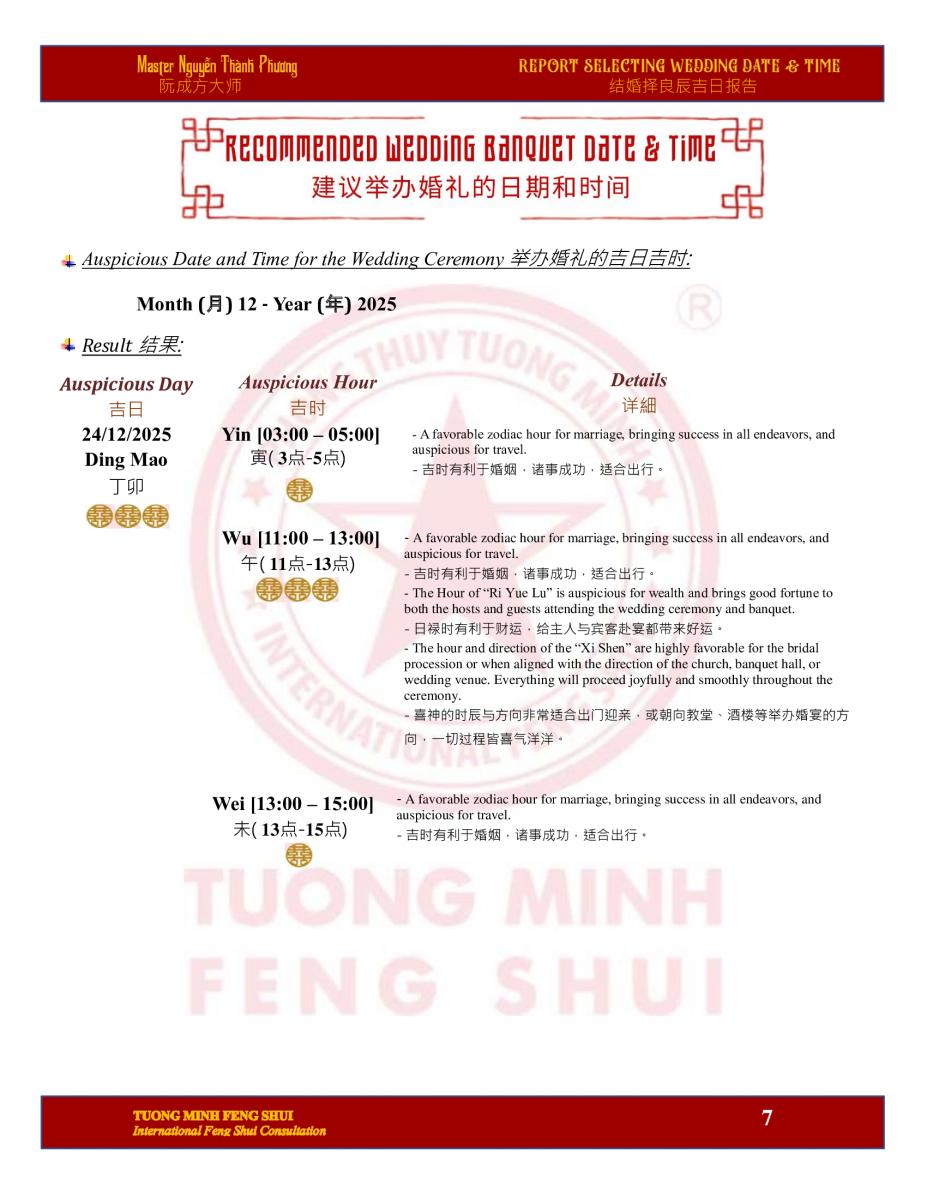 Báo cáo Chọn Ngày Giờ Cưới Hỏi - Phiên bản song ngữ tiếng Anh - Trung