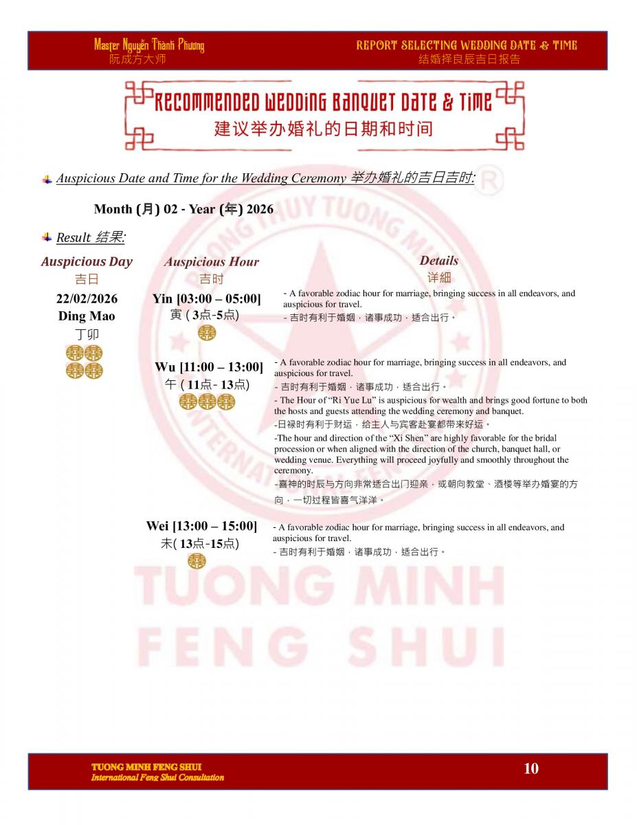 Báo cáo Chọn Ngày Giờ Cưới Hỏi - Phiên bản song ngữ tiếng Anh - Trung
